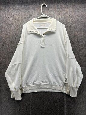 We The Free Shirt Womens Large White Terry Collared Balloon Sleeve Polo Top